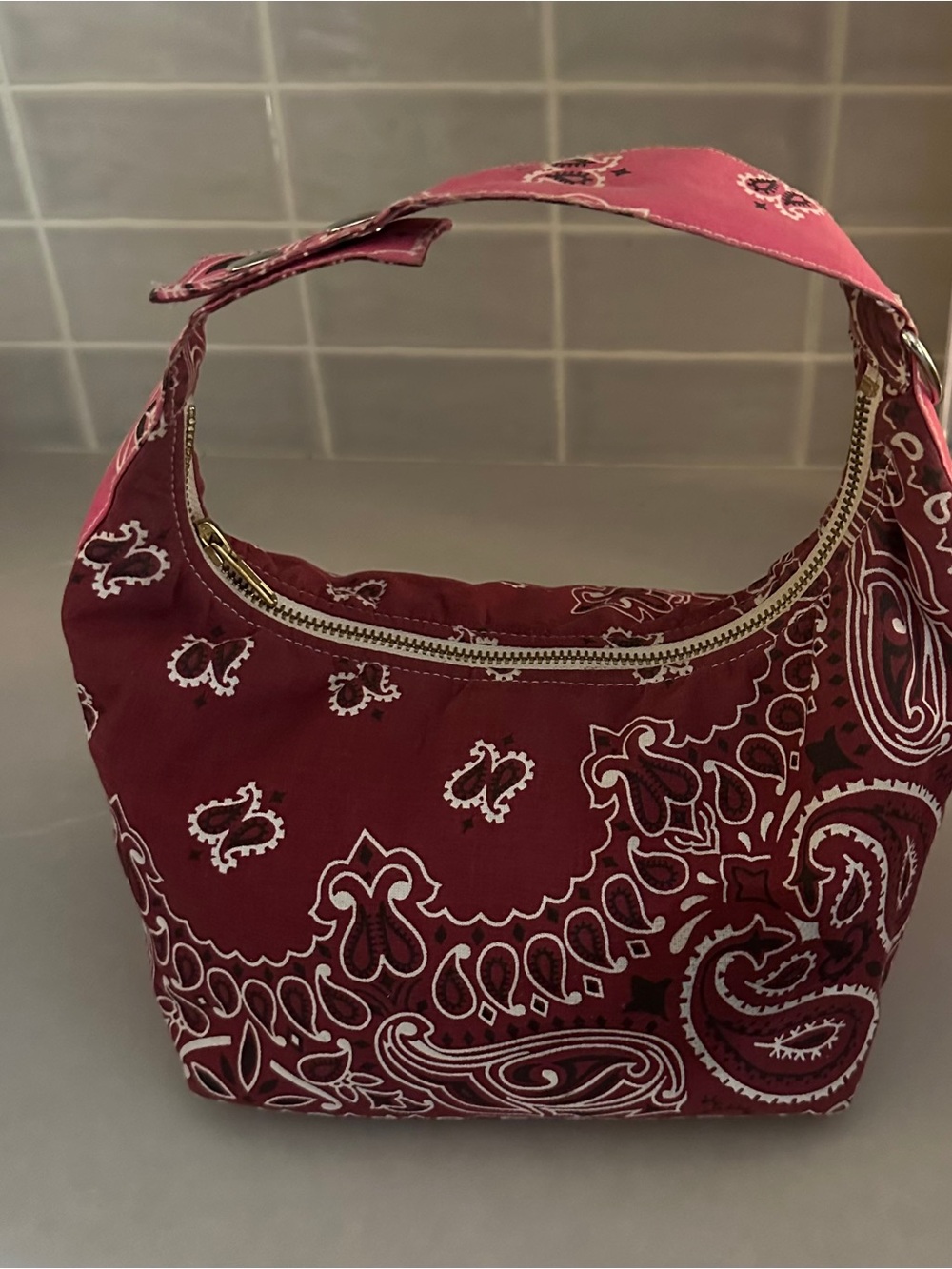 Call it by your name Bandana-Print Small Shoulder Bag in Burgundy